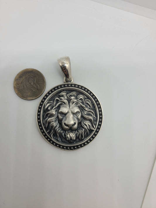 .925 Sterling Silver Large Fierce Lion pendant - Hand Crafted